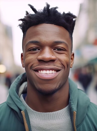 Closeup of man with white teeth smiling outside