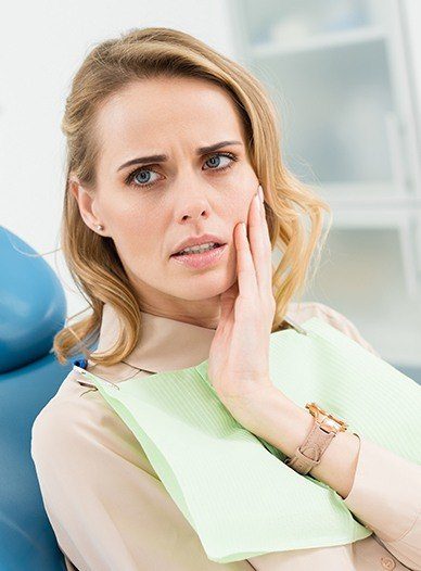 woman worried in exam chair