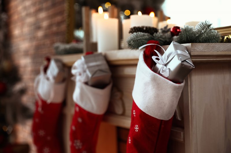 stockings hanging on fireplace